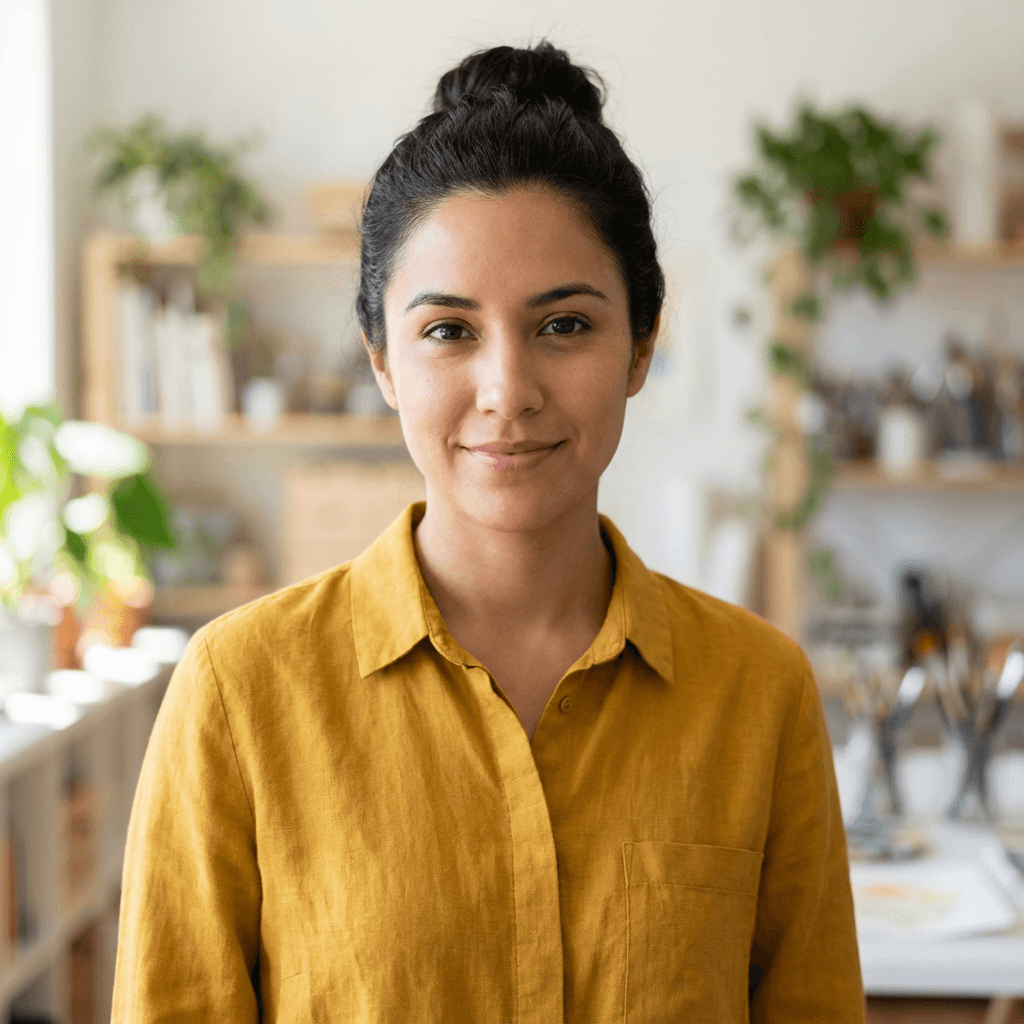 Sofia Ramirez smiling in a creative studio space