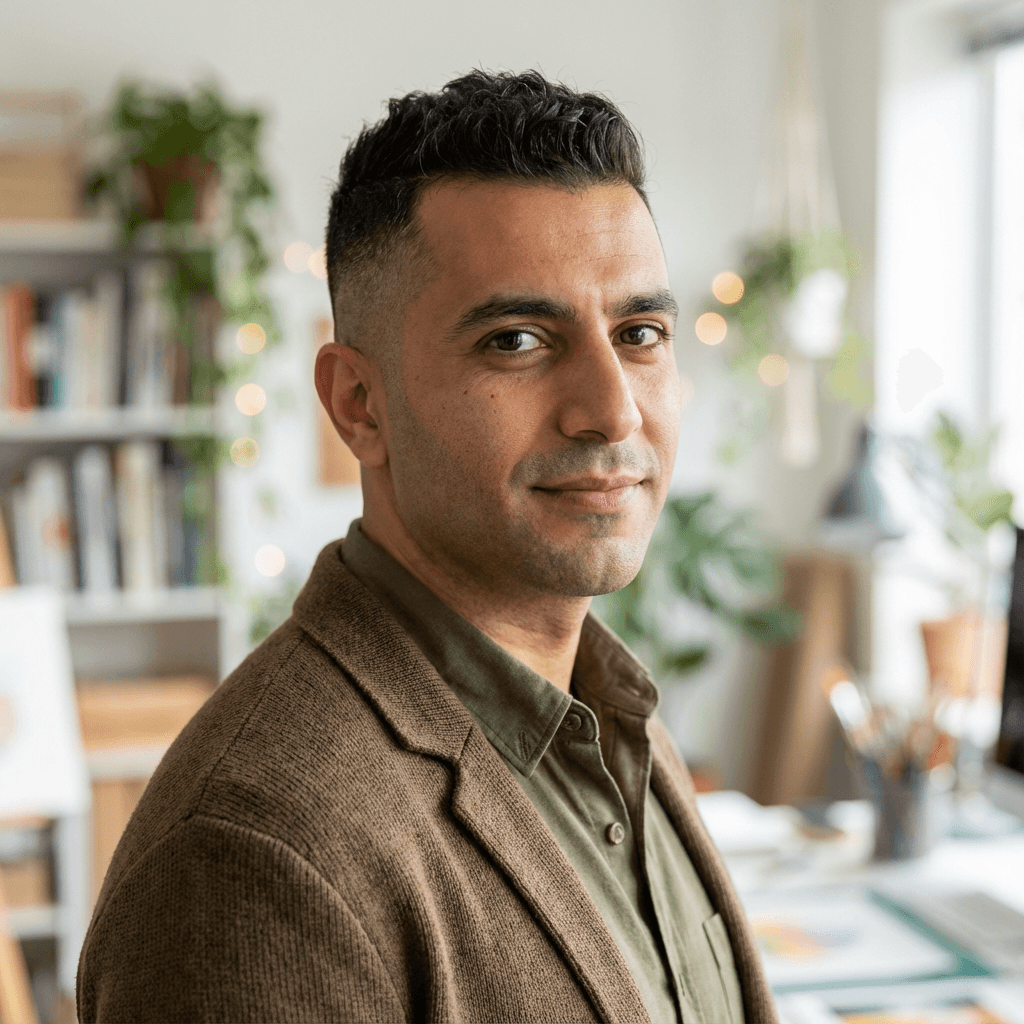 Jordan Reyes, founder of Reyes Home Services, in a casual blazer