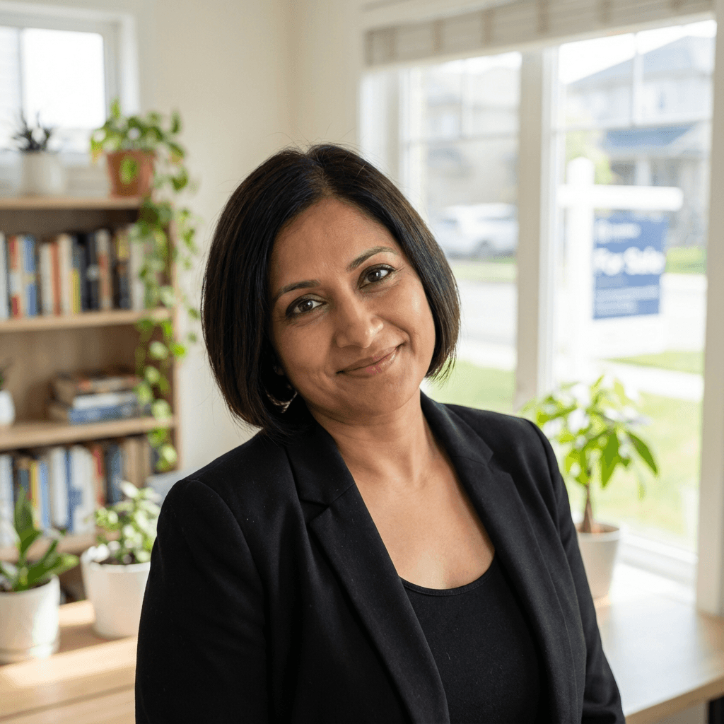 Priya Patel, boutique owner, arranging items in her shop